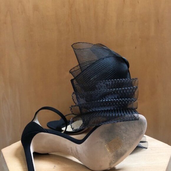 JIMMY CHOO Aveline Black Tulle Bow Ankle Strap Open Toe High Heel Sandals - Picture 6 of 8